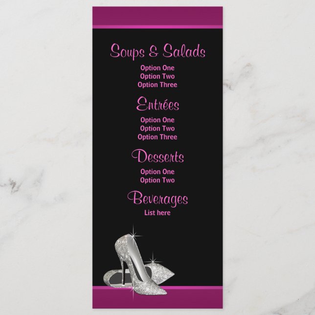 Cartes de menu haute Parties scintillant rose chau (Devant)