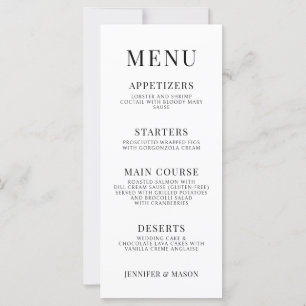Cartes de menu mariage à fleurs blanches noires