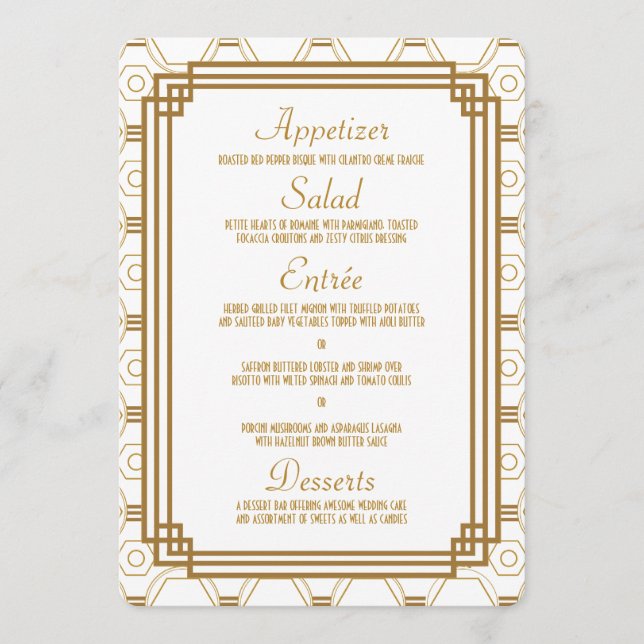 Cartes de menu Mariage blanc Art déco (Devant)