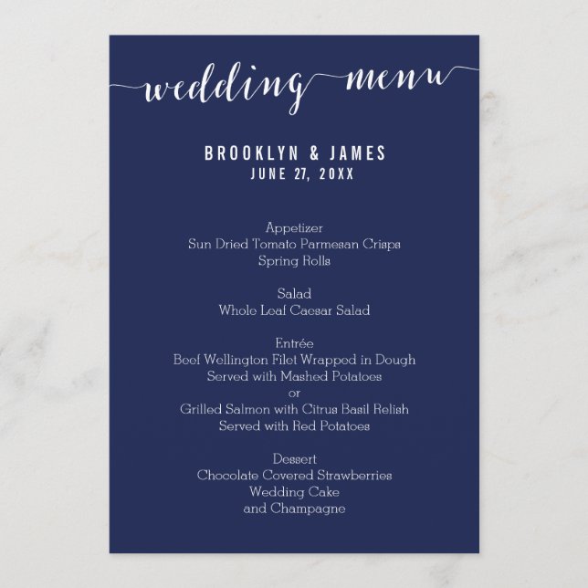 Cartes de menu Mariage bleu marine (Devant)
