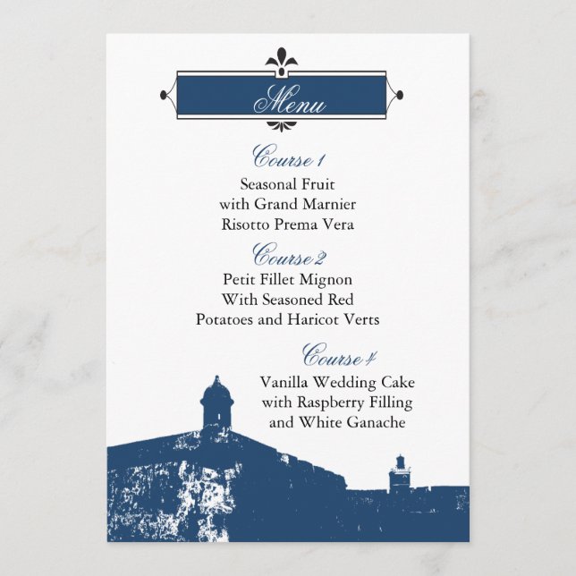 Cartes de menu mariage Castillo de San Cristobal (Devant)
