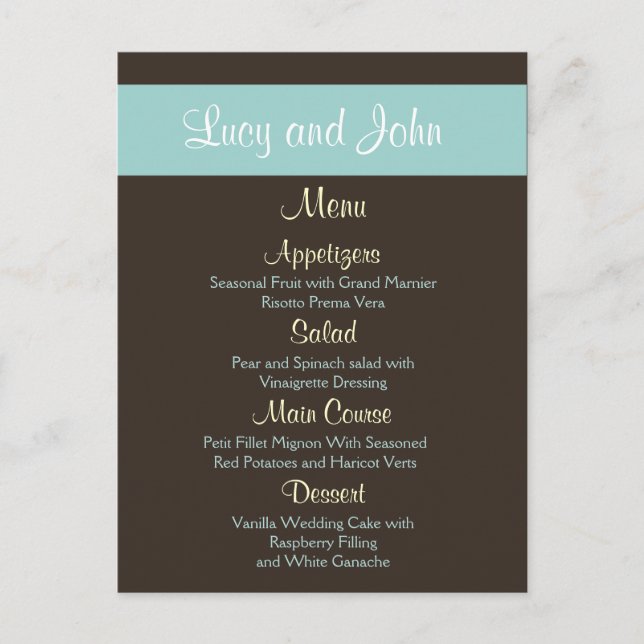 Cartes de menu Mariage chocolat (Devant)