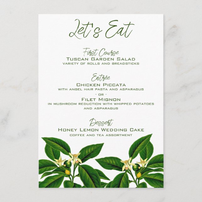 Cartes de menu Mariage citron (Devant)