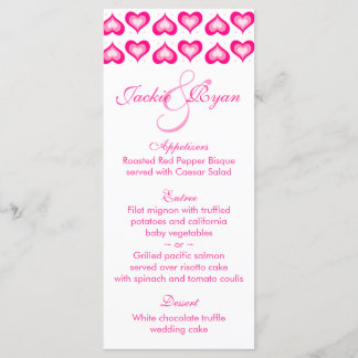 Cartes de menu mariage Coeurs mignons Rose