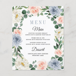 Cartes de menu Mariage couleur bleu rose pâle