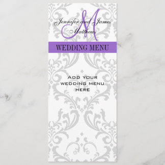 Cartes de menu Mariage Damask Monogramme Purple