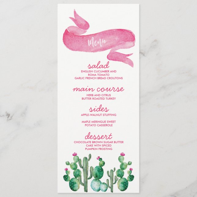 Cartes de menu Mariage d'aquarelle du désert (Devant)