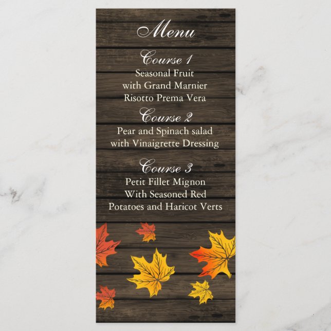 Cartes de menu Mariage de automne rustique Barnwoo (Devant)