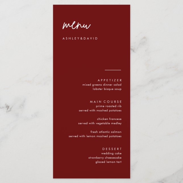 Cartes de menu Mariage de Bourgogne moderne (Devant)