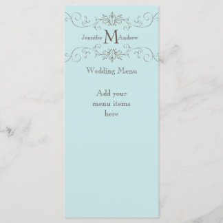 Cartes de menu Mariage de Monogrammes Bleus