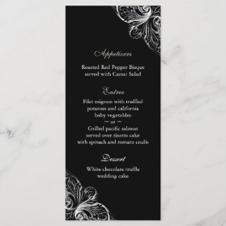Cartes de menu mariage Élégant Monogramme noir bla
