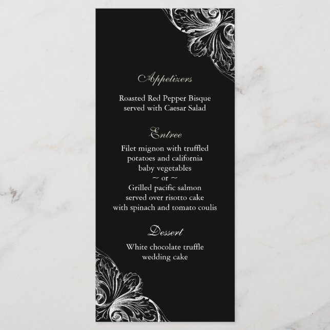 Cartes de menu mariage Élégant Monogramme noir bla (Devant)