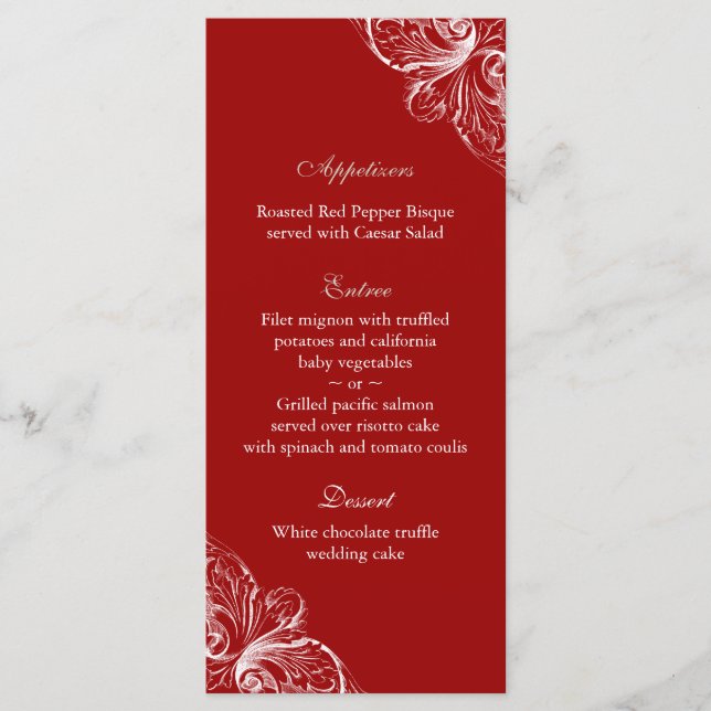 Cartes de menu mariage Élégant Monogramme Rouge Bl (Devant)