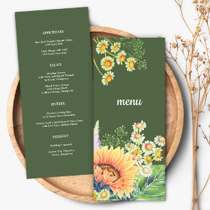 Cartes de menu Mariage Fleur sauvage de tournesols