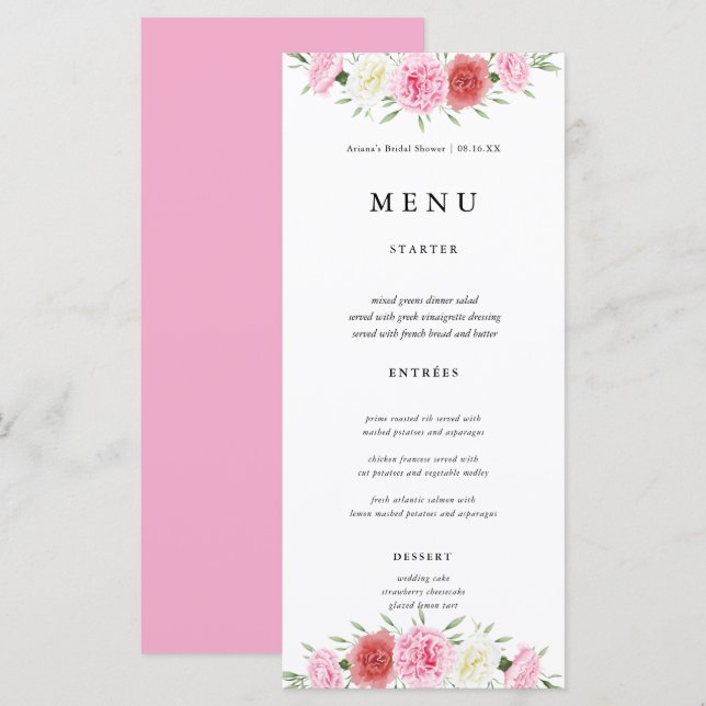 Cartes de menu Mariage Floral Eucalyptus (Devant / Derrière)
