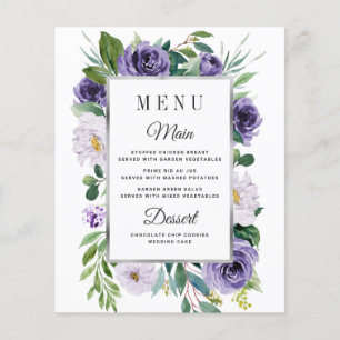 Cartes de menu Mariage Floral Gris d'Argent Violet