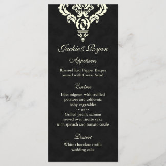 Cartes de menu mariage Formel Black Cream Suede
