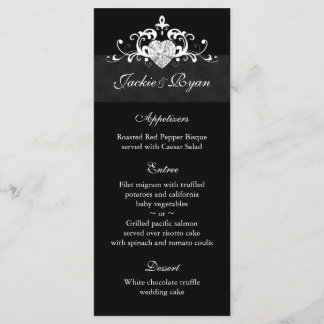 Cartes de menu mariage Formel Black Jewel Heart