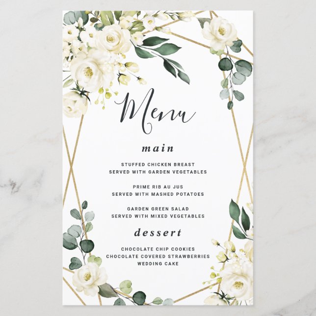 Cartes de menu Mariage géométrique or élégant (Devant)