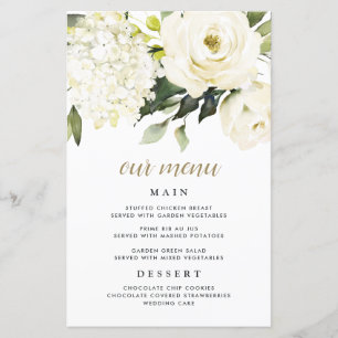 Cartes de menu Mariage Hydrangea Elegant White Gol
