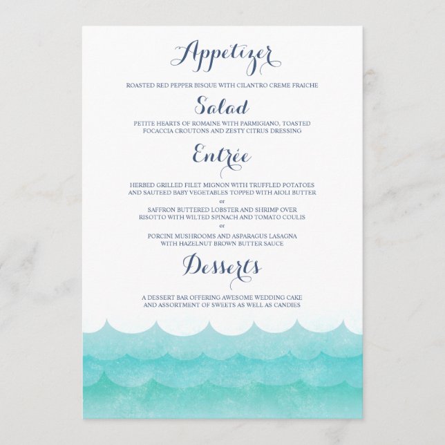 Cartes de menu Mariage marin (Devant)