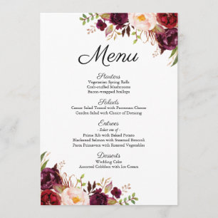 Cartes de menu Mariage marsala et rose