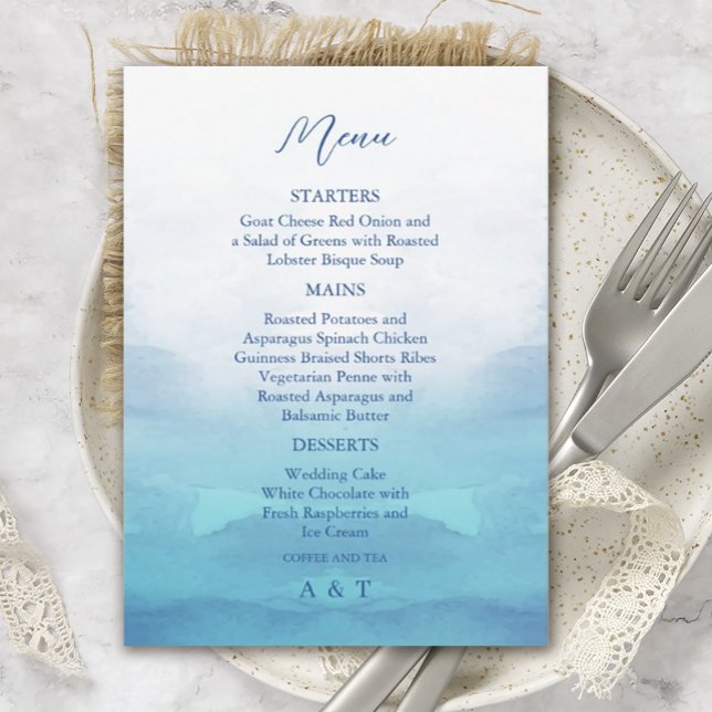 Cartes de menu Mariage mer (Sea Wedding Menu Cards. Our coastal chic design for summer weddings.)