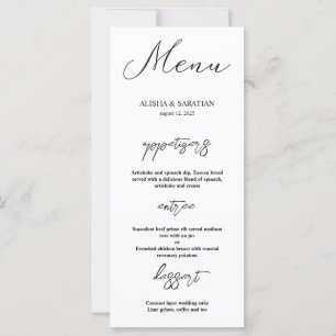 Cartes de menu Mariage minimes élégantes