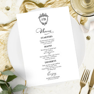 Cartes De Menu Mariage Monogramme Noir Et Blanc