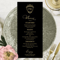 Cartes De Menu Mariage Monogramme Noir Et Or