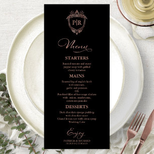Cartes De Menu Mariage Monogramme Noir Et Rose Or