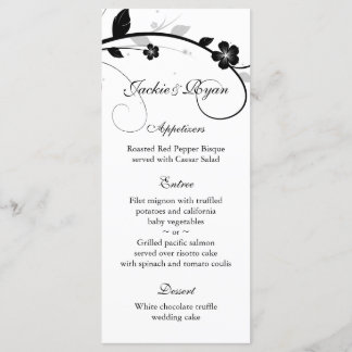 Cartes de menu mariage Mur Floral noir & blanc
