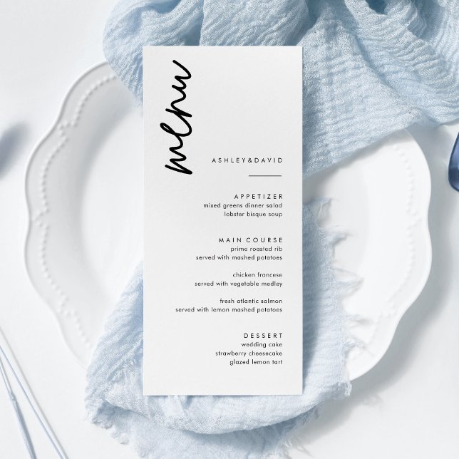 Cartes de menu Mariage noir et blanc simples (Créateur téléchargé)