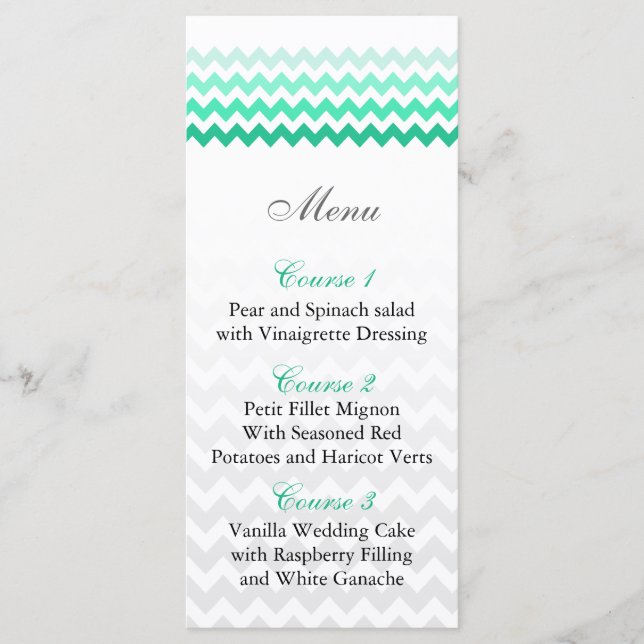 Cartes de menu mariage Ombre vert menthe (Devant)