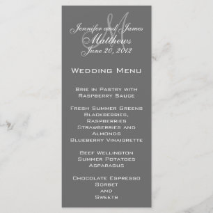 Cartes de menu Mariage pour monogramme blanc gris