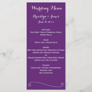 Cartes de menu Mariage pourpre personnalisées