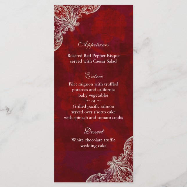 Cartes de menu mariage Red Rose Garden V2 (Devant)