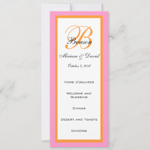 Cartes de menu Mariage rose orange