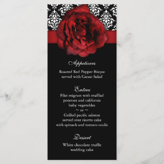 Cartes de menu mariage Rose rouge Damask