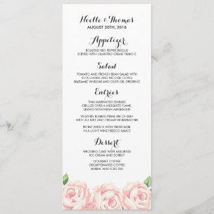 Cartes de menu Mariage Rose vintage
