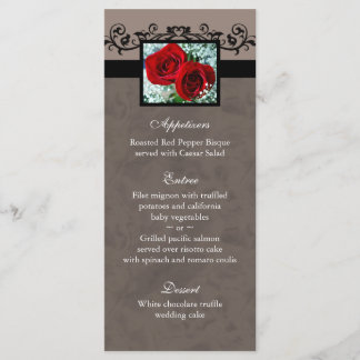 Cartes de menu mariage Rouge Roses Coeur