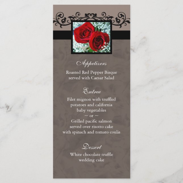 Cartes de menu mariage Rouge Roses Coeur (Devant)