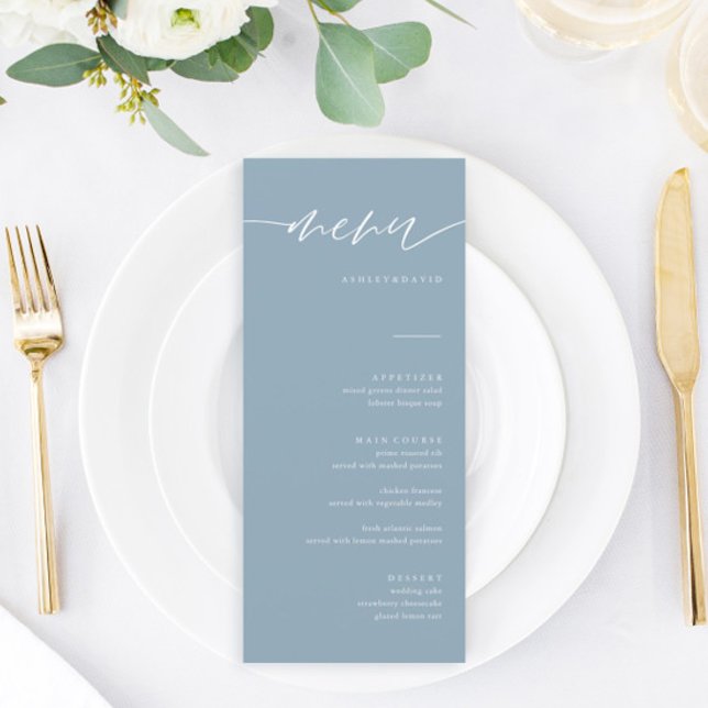 Cartes de menu Mariage Rustique Dusty Blue (Créateur téléchargé)