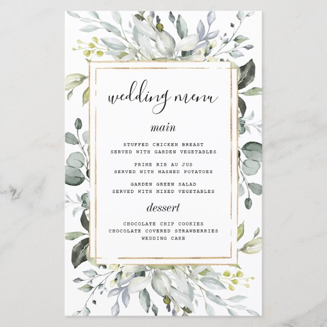 Cartes de menu Mariage rustique Dusty Blue Gold (Devant)