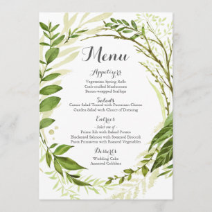 Cartes de menu Mariage vert, Verdure rustique