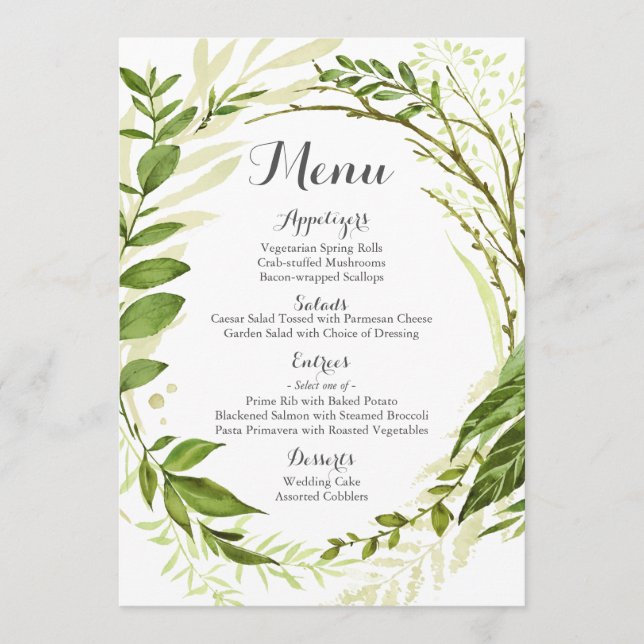 Cartes de menu Mariage vert, Verdure rustique (Devant)