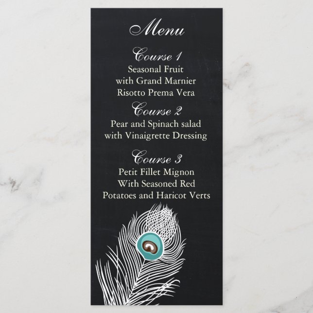 Cartes de menu mariage vintage Chalkboard paon (Devant)