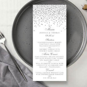 Cartes de menu Mariage vintage Glam Silver Confett