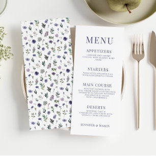 Cartes de menu mariage violet à fleurs