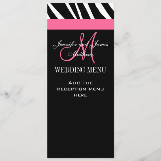Cartes de menu Mariage Zebra Monogramme rose